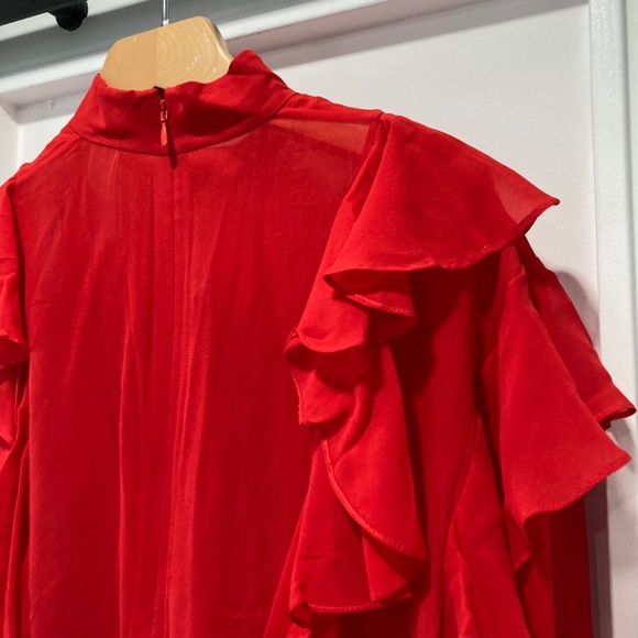 GIAMBATTISTA VALLI x H&M Red Silk Chiffon Ruffle Blouse Shirt Size 4 - Picture 13 of 15